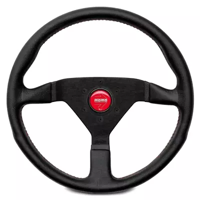 Momo Montecarlo Steering Wheel - 350mm (Black Leather / Red Stitching) • $219