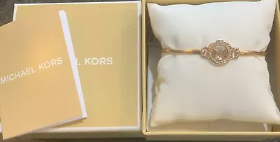 NIB MICHAEL KORS Pave MK Logo Rose Gold Tone Bangle Bracelet • $32.99