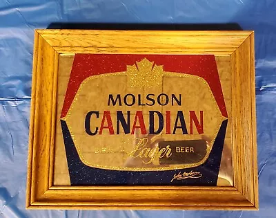 Vintage Molson Canadian LAGER Beer Mirror Sign  Framed Wood • $59.95