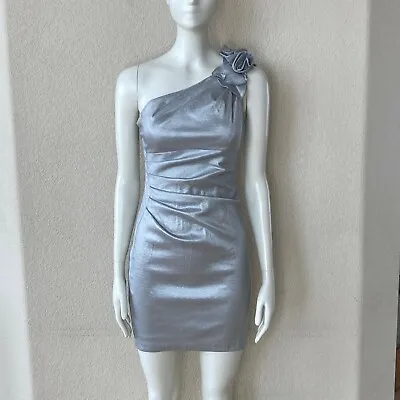 Jessica McClintock Silver Metallic One Shoulder Strap Dress 6 Prom Cocktail  • $15.99