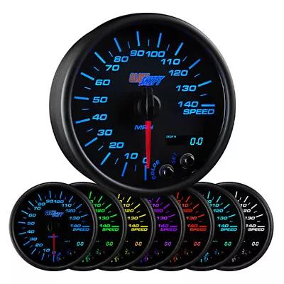 GlowShift 3 3/4  Black 7 Color Speedometer Gauge 0-140 MPH W Digital Readout • $129.99