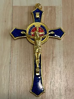 Metal Hand Held Benedictine Crucifix Blue Free Shipping! • $9.69