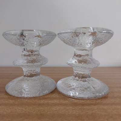 $39 • Buy Pair Iittala Finland Festivo Single Ring Glass Candle Holders Timo Sarpaneva SET