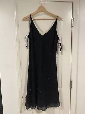 J KARA Black Beaded Cocktail Evening Dress Sz 12 NWT • $8.99