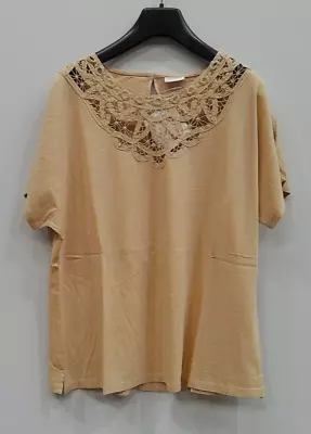 Together Size 10 Beige Top Lace Collar T-Shirt Short Sleeves K77 • £9