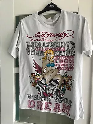 Ed Hardy Men White Hollywood Shirt Panther Size Medium Christian Audiger • £19.99