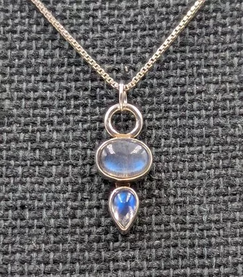 Vtg Sterling Silver Oval & Teardrop Moonstone Pendant 16  Box Chain 925 Necklace • $39.99