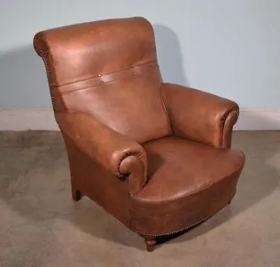 *Vintage French Leather Upholstered Armchair Club Chair • $2485