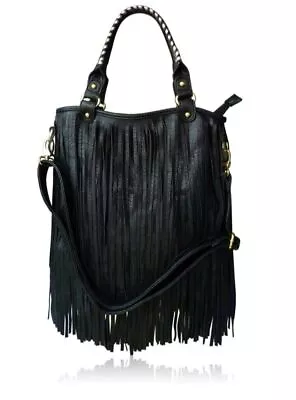 £24.99 • Buy New Womens Celeb Designer Official Fringe Faux Leather Tassle Messenger Bag