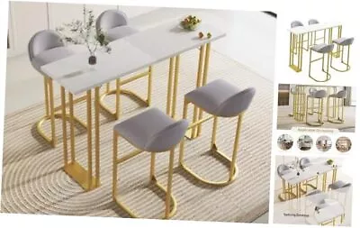 Bar Dining Table And Chairs Set Modern Gold 4 Velvet Cushion Grey+white 5-Pcs • $522.01