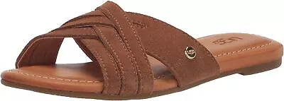 Ugg Kenleigh Slide Chestnut Womens Leather Flip Flops Sandals • $91.99