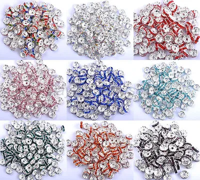100Pcs Czech Crystal Rhinestone Silver Rondelle Spacer Bead 4mm 5mm 6mm 8mm 10mm • $3.97