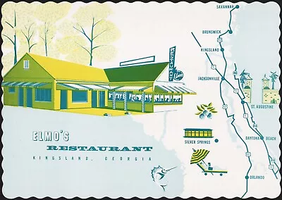 Vintage Placemat ELMOS RESTAURANT Building And Map Pictured Kingsland Georgia • $8.49