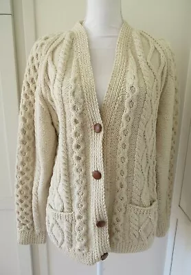 Mary Smith Irish Fisherman Wool Cardigan Cable Sweater Medium/Large • $59.95