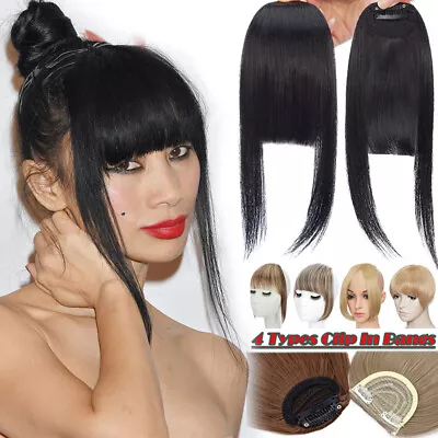 Thin/Thick Fringe 100% As Human Hair Extensions Bangs Clip In Front Topper Brown • $10.30
