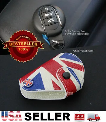 Red Union Jack Leather Holder Case Chain Cover For 14-16 Cooper Remote Key Fob • $13.50