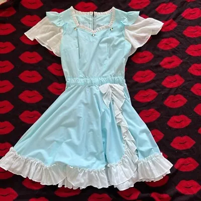 Vintage Handmade Blue White Floral Square Dance Dress S-M • $39.99