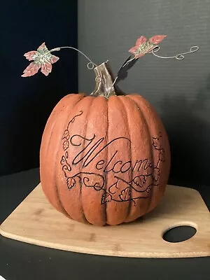 Thanksgiving Holiday 8  Resin Decorated Pumpkin With Metal Accents. • $18.99