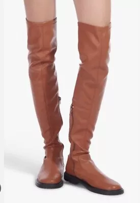 STAUD Belle Brown Vegan Leather Zip Over The Knee Boots Size 39 RRP $890 • $180