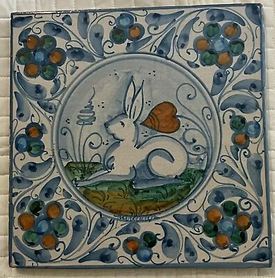 Vintage Fratantoni For Vietri LARGE Rabbit Plaque/Tile Hand Painted ITALY 12” • $105