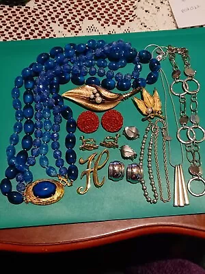 Vintage Jewelry Lot All Signed Necklaces Bracelets Brooches Clip On Earrings  • $9.99