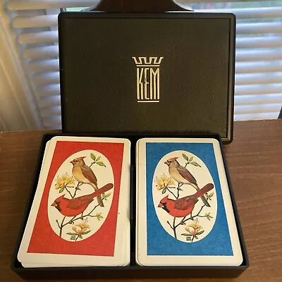 Vintage KEM Playing Cards Double Deck Blue And Red Cardinals Bakelite Cassette • £23.65