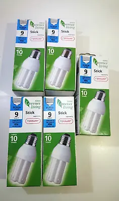 5 X 9W Greener Living Low Energy CFL Light Bulb ES E27 Energy Saving Lamp 827 Ww • £7.50