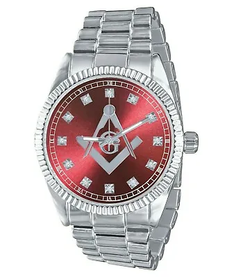 Masonic Watch - Freemason 40mm Watch - Masonic Compass Mason Watch - Silver Red • $28.45