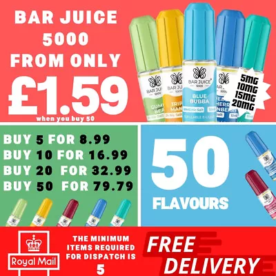 Bar Juice 5000 10ml Nic Salt E-liquid 5mg 10mg 15mg 20mg Juice 9 NEW FLAVOURS • £1.89