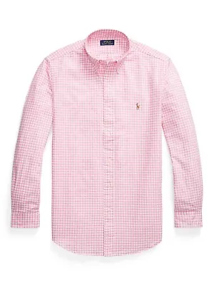 Mens Ralph Lauren Pink Gingham Check Button Down Long Sleeve Shirt Size L Large • £15.99