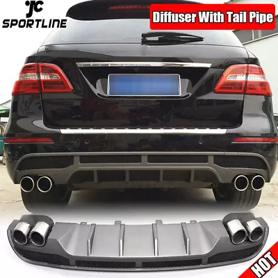 Rear Bumper Diffuser Lip W/Exhaust Pipe Fit For Benz W166 ML350 ML400 2011-2015 • $806.55