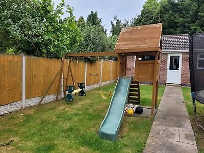 £90 • Buy Wooden Climbing Frame Playhouse With Slide, Swings, Climbing Wall