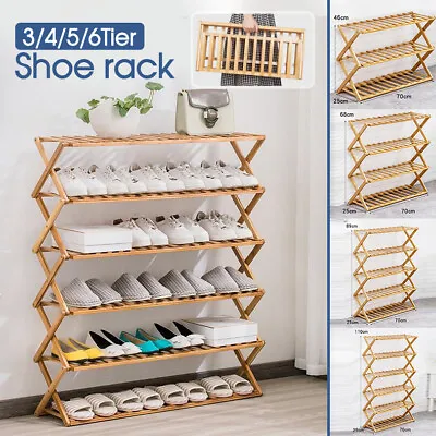 $31.99 • Buy 6 Tier Folding Shoe Rack Bamboo Wooden Shelf Stand Storage Organizer Cabinet AU