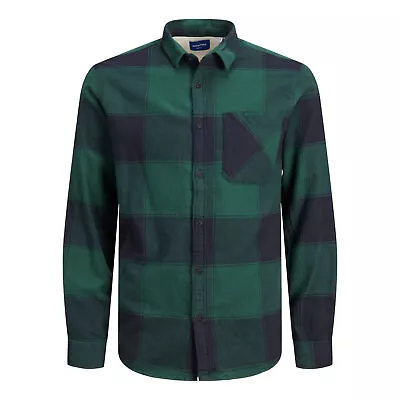 Jack & Jones Mens Shirt Owen Long Sleeve Check Top Comfort Fit 100% Cotton • £12.99