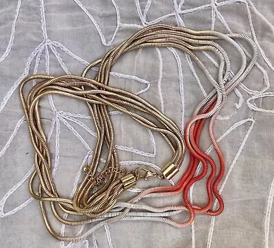 80’s Style Oversized Necklace Ombré Red & Golden Tone Long Snake Chains 5 Rows • £12