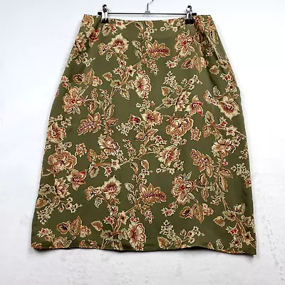 Charter Skirt Silk Green Floral  Lined Side Zip Womens 12* • $10.76