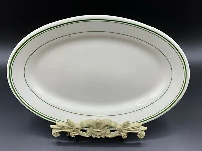 Vintage Oval Platter Sterling Vitrified China USA Green Bands 9.5”  • $20