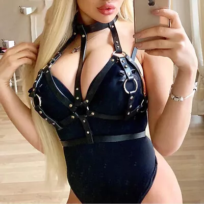 Women Body Harness Bra Bondage Strap Bowknot Corset BDSM Leather Suspenders Belt • $16.89