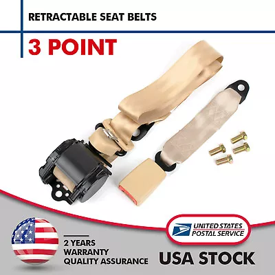 1×Retractable 3 Point Car Safety Seat Belt Lap Diagonal Belt Adjustable Beige US • $30.88