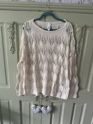 Marlawynne  Open Pointelle Tape Yarn Sweater XL Creme Fresh • £10