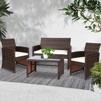 $316.97 • Buy Gardeon 4 PCS Furniture Outdoor Lounge Setting Wicker Table Chairs Dining Set