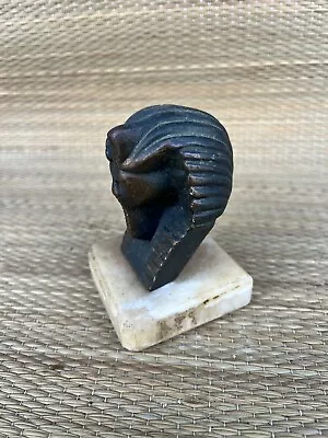 Miniature Vintage Bronze Egyptian King Tut Bust On Marble Base Art Sculpture • $64