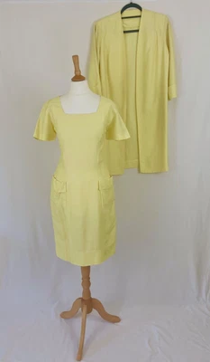 £69.99 • Buy 1960s Yellow Dress And Coat Set * Size Small-Medium * Mother Of The Bride/Groom