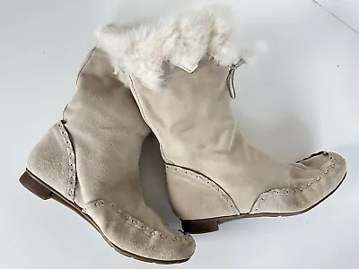 Vintage 90s NINE WEST WILDEST Suede Fur Boots Size 8.5 • $40