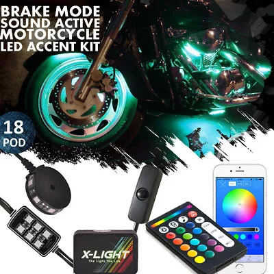 MultiColor 104LED(18Pod) Motorcycle Accent UnderGlow Neon Light Kit Blue Tooth C • $64.99