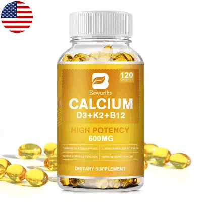 120 Capsules Vitamin B Complex I Vitamin B12 D3+K2 & CalciumImmune Support Caps • $15.25