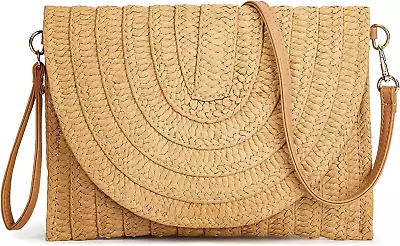 Straw Clutch Purse For Women Woven Rattan Wicker Envelope Crossbody Bag • $21.99
