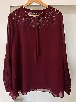 Ladies City Chic Burgundy Top Sleeves Lace Inserts After 5 Size M 18 As New • $19.99