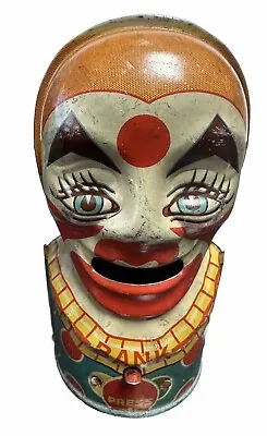 Vintage 1930s J.Chein Circus Clown Tin Litho Toy Bank USA - Missing Trap • $55