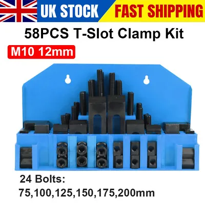 58Pcs T-Slot Clamp Kit M10 12mm Stud Milling Machine Clamping Kit Step Block Set • £49.89